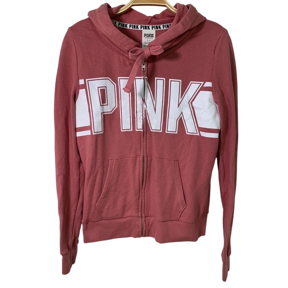 Victoria's Secret PINK Zip‎ Hoodie / Dusty Rose Logo Streetwear / Size S - Picture 4 of 11
